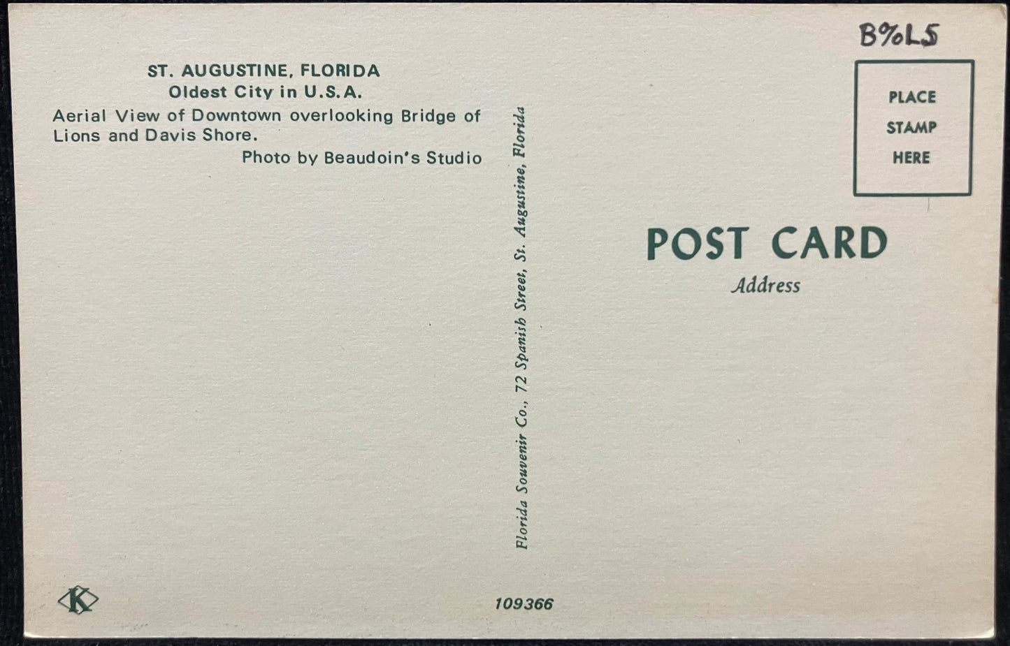 St. Augustine, Florida - Photo: Beaudoin’s Studio - Vintage Postcard