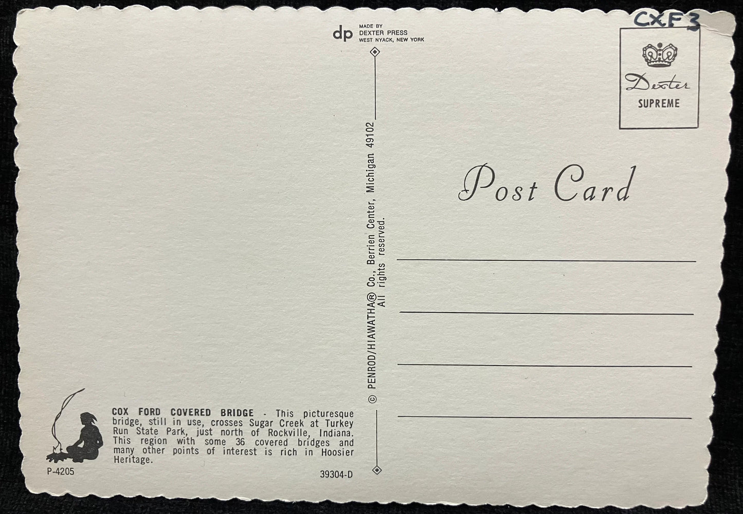Cox Ford Bridge, Parke County, Indiana - Photo by John Penrod - Vintage Covered Bridge Postcard