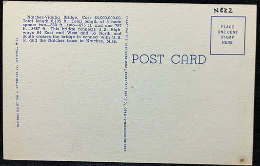 Natchez-Vidalia Bridge, Natchez, Mississippi - Vintage Bridge Postcard