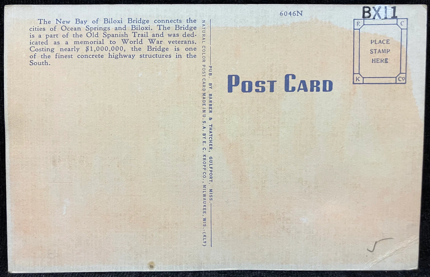 Biloxi-Ocean Springs Bridge, Biloxi, Mississippi - Vintage Bridge Postcard