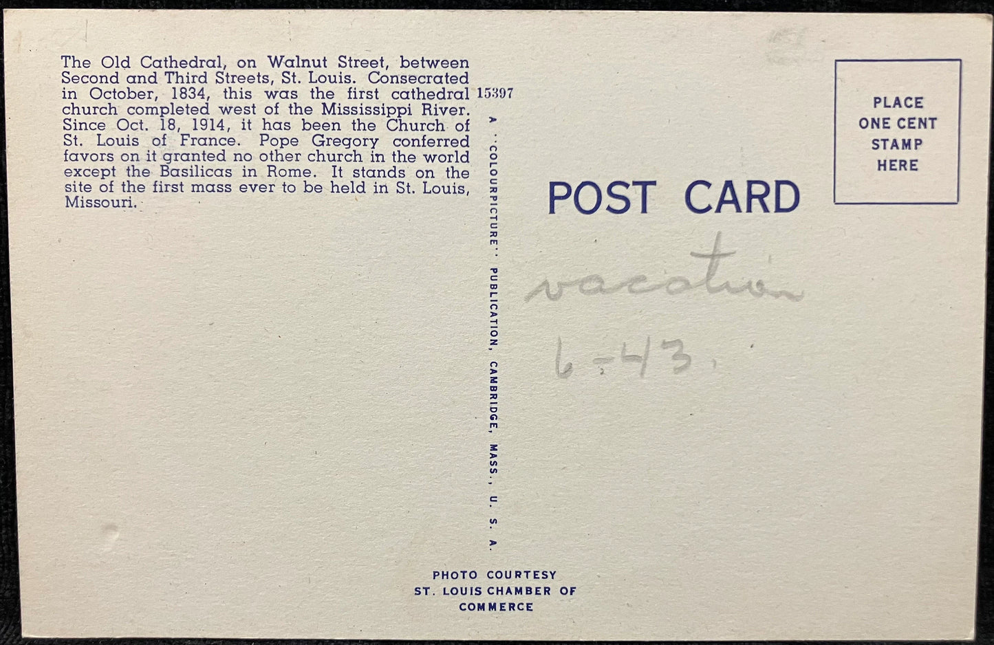 The Old Cathedral, St. Louis, Missouri - Vintage Church Postcard
