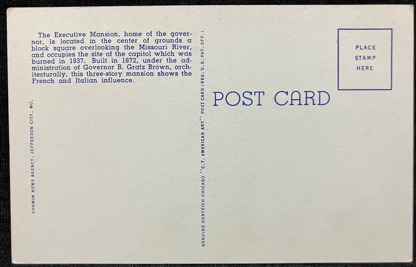 Governor’s Mansion, Jefferson City, Missouri - Vintage Postcard