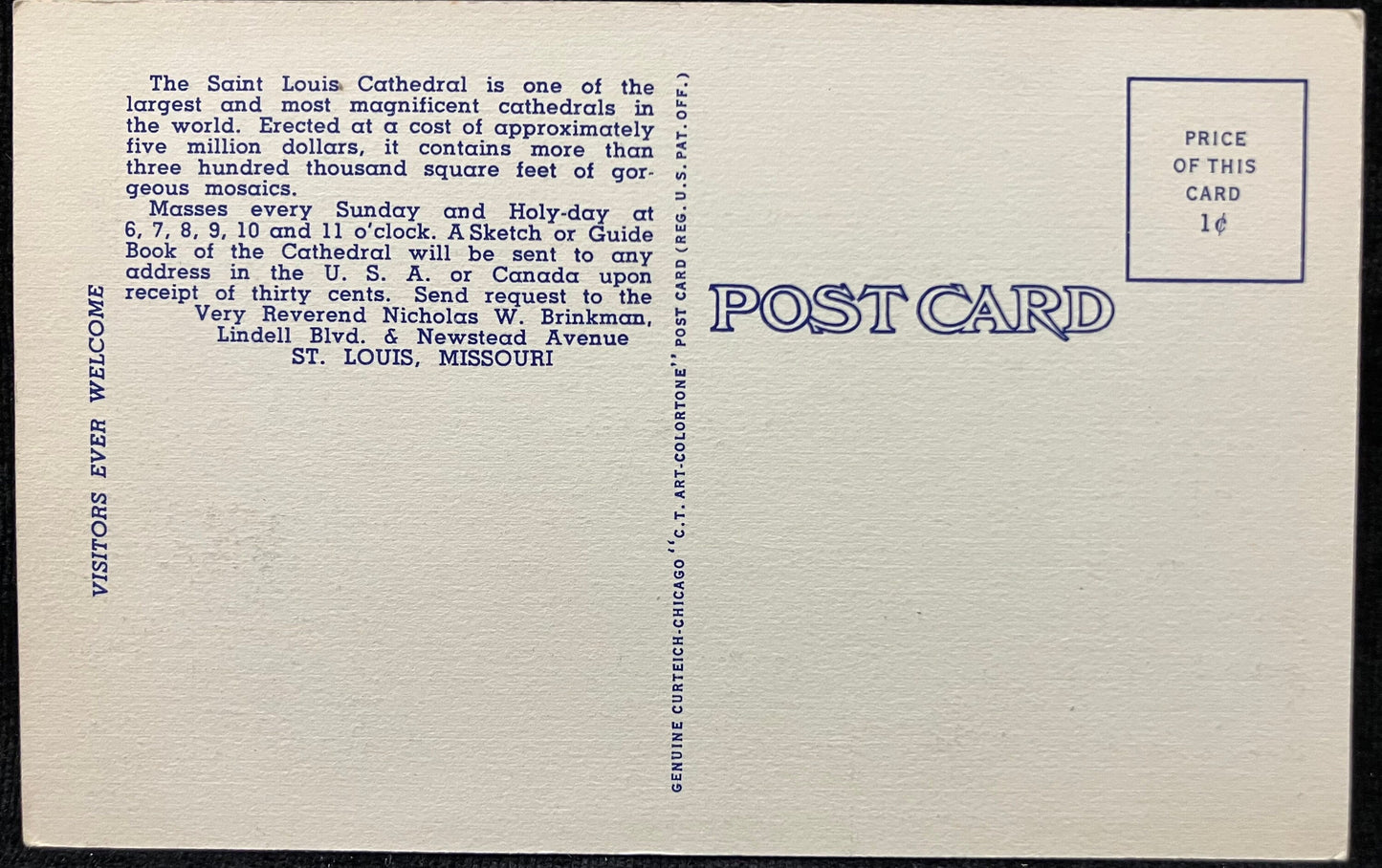 St. Louis Cathedral, Lindell Blvd. and Newstead Ave. St. Louis, Missouri - Visitors Ever Welcome - Vintage Church Postcard