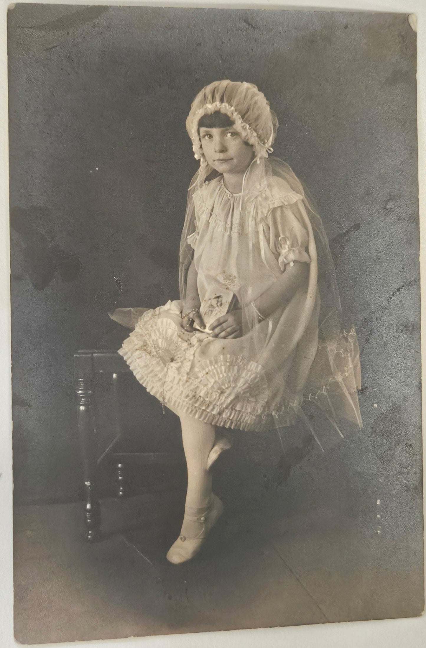 Formal First Communion Portrait of a Girl In Communion Dress And Veil - Girl Holding Rosary And Bible in Photo - First Communion Photo 1910