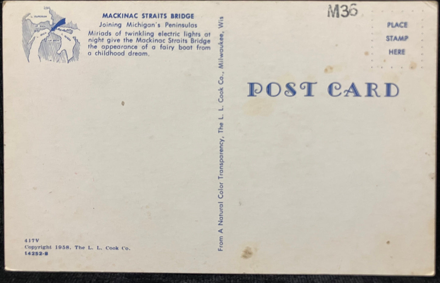 The Mackinac Bridge - Michigan - Vintage Bridge Postcard