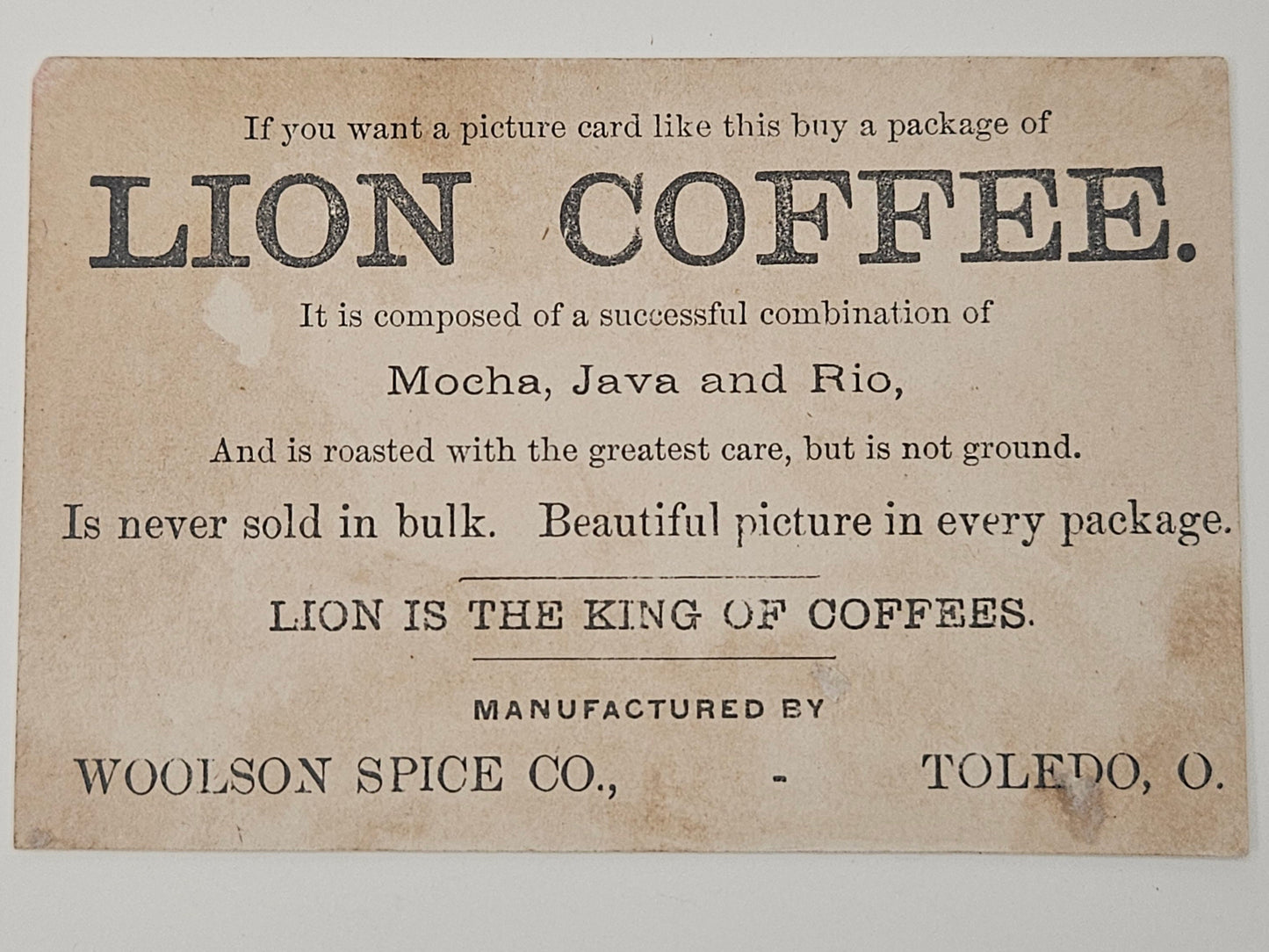 Botanical Illustration Pink And White Roses In Blue Vase - Lion Coffee Advertisement - Woolson Spice Co. Toledo Ohio