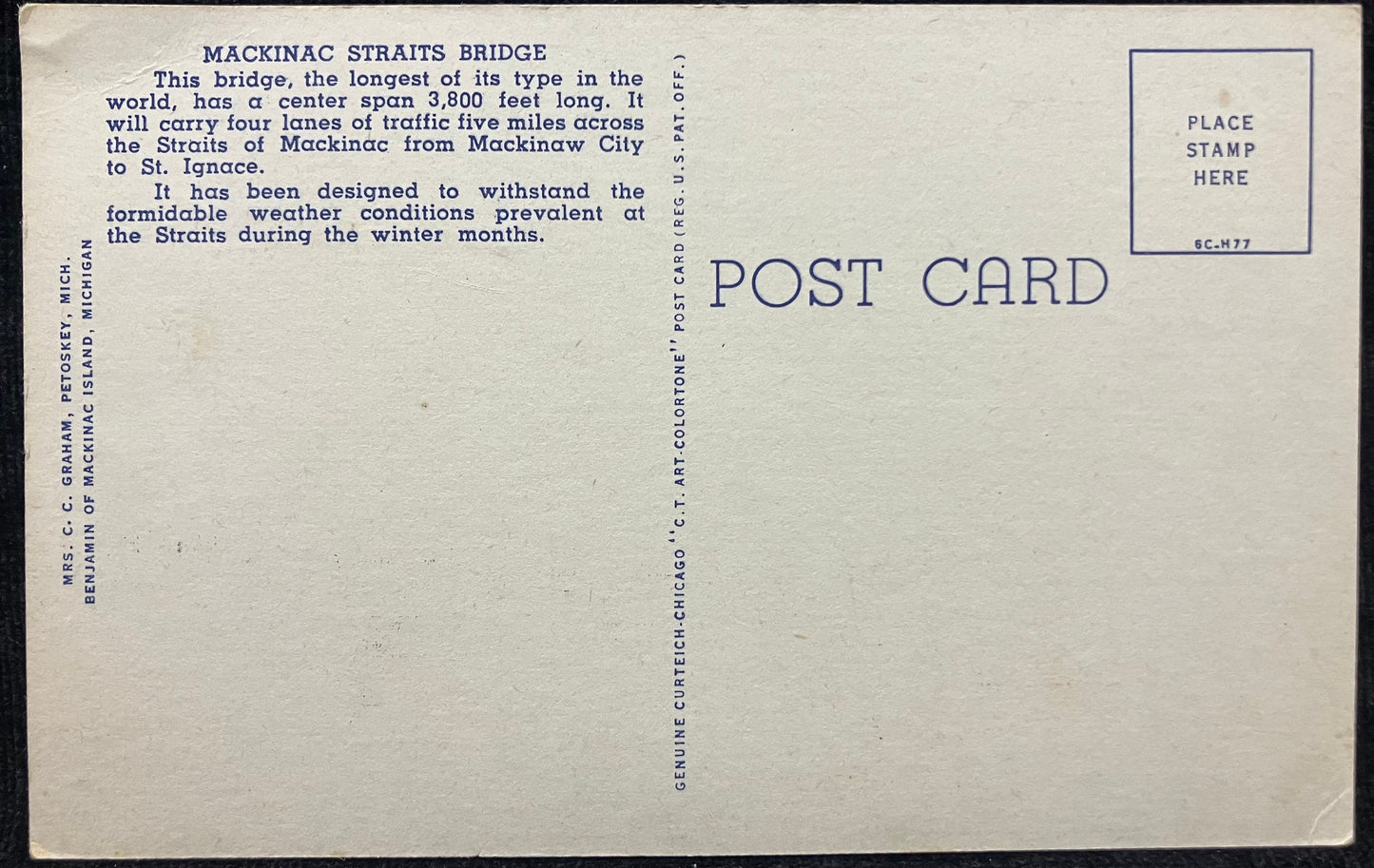 Mackinac Straits Bridge, Michigan - Vintage Bridge Postcard