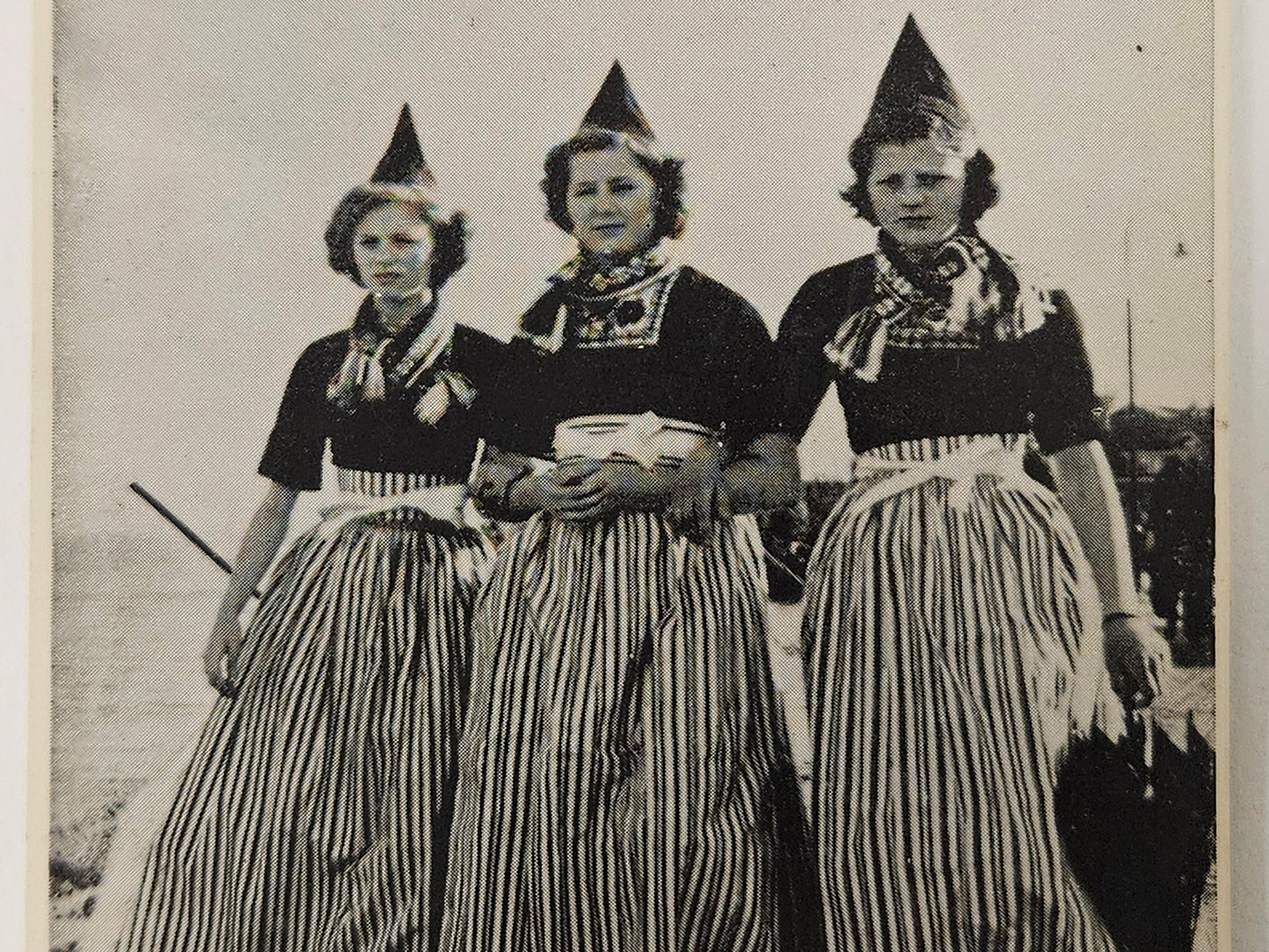 RPPC - 1960s Volendam Holland Postcard - Three Women In Cultural Folk Costume On Pier- Three Smiling Dutch women in Traditional Outfits