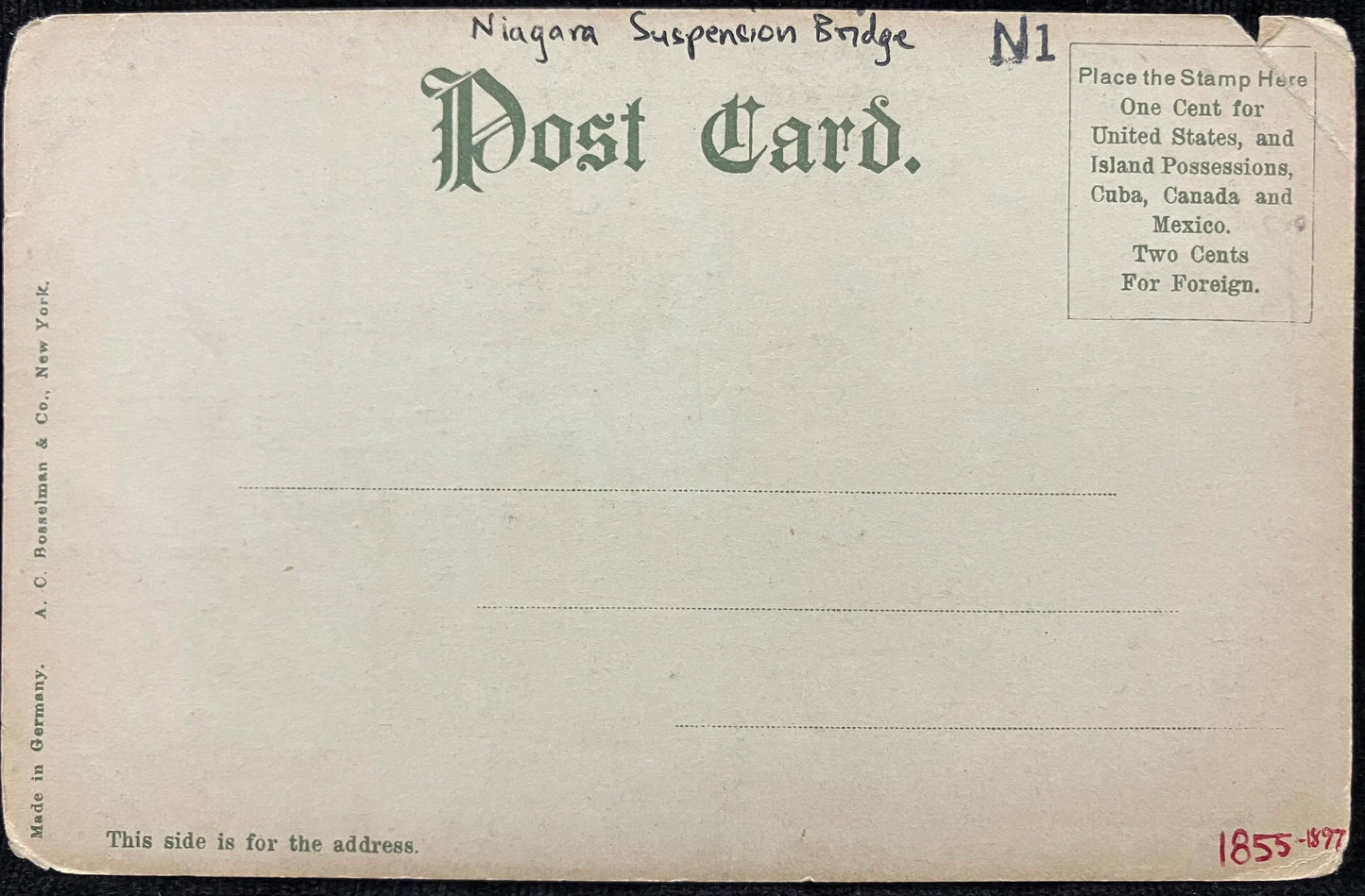 The American Fall and the Suspension Bridge, from Goat Island from Goat Island - Made in Germany - Vintage Bridge Postcard
