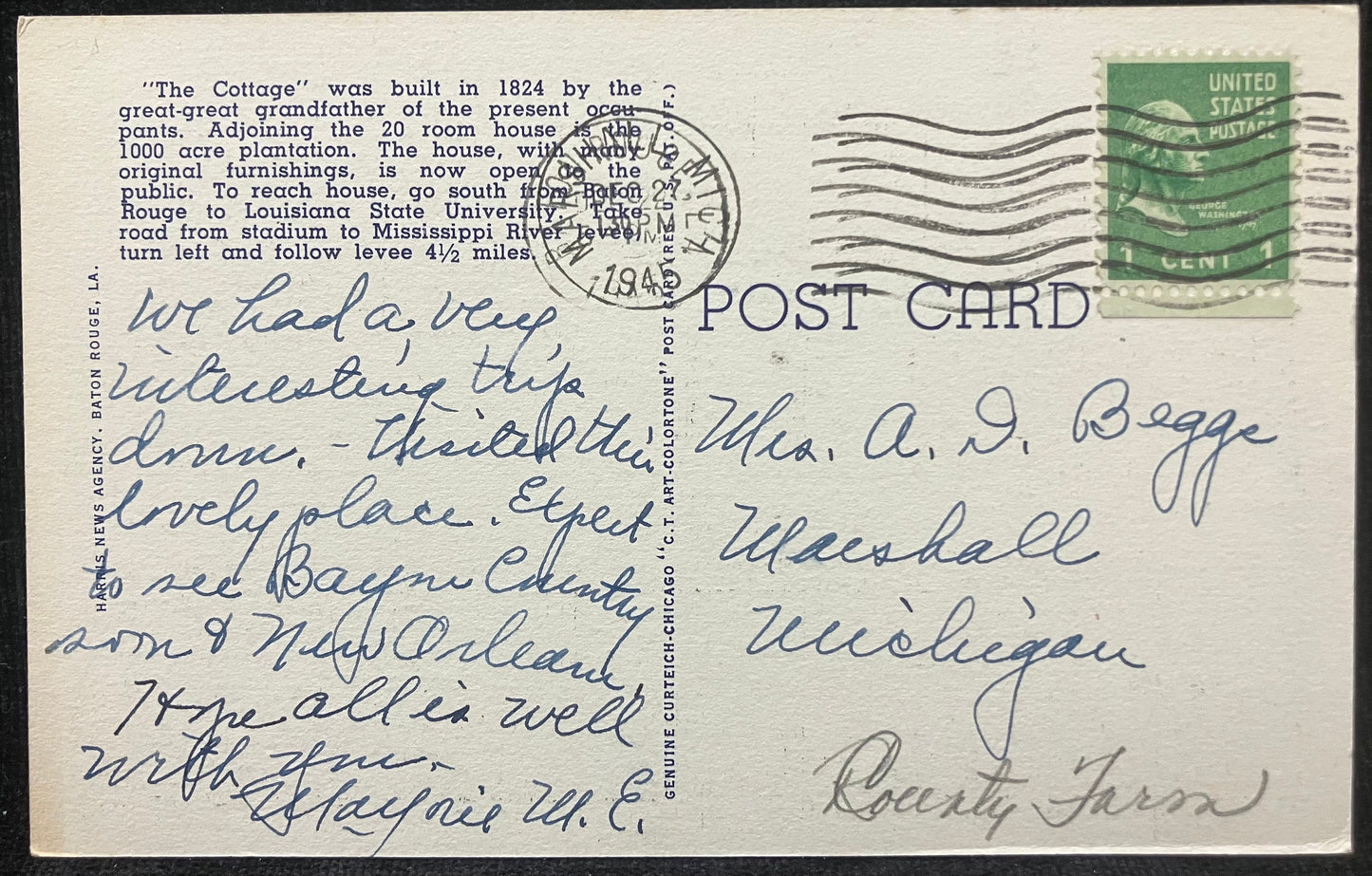 The Cottage, Baton Rouge, Louisiana - Vintage Postcard