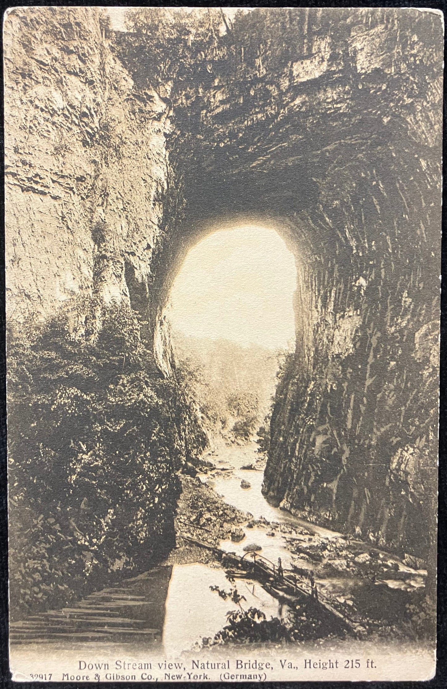 Down Stream view, Natural Bridge, Va., Height 215 ft. - Moore & Gibson Co., New-York. (Germany) - Vintage Postcard