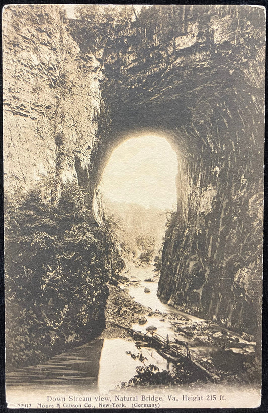 Down Stream view, Natural Bridge, Virginia, Height 215 ft. - Moore & Gibson Co., New-York. (Germany) - Vintage Postcard
