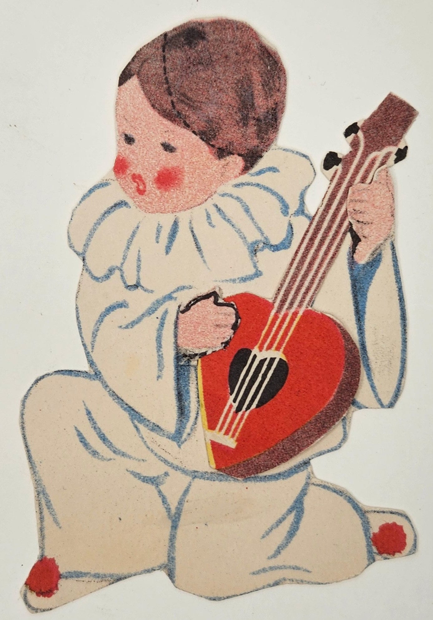 Italian Boy Holding Heart-Shaped Mandolin - Cherub faced boy in Italian Mistral Outfit - Assembly required die cut Valentine