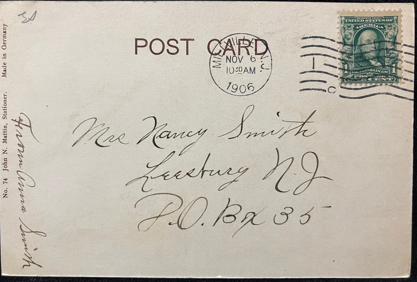 Presbyterian Memorial Church - Dover, N. J. - Made in Germany - 1906 Church Postcard