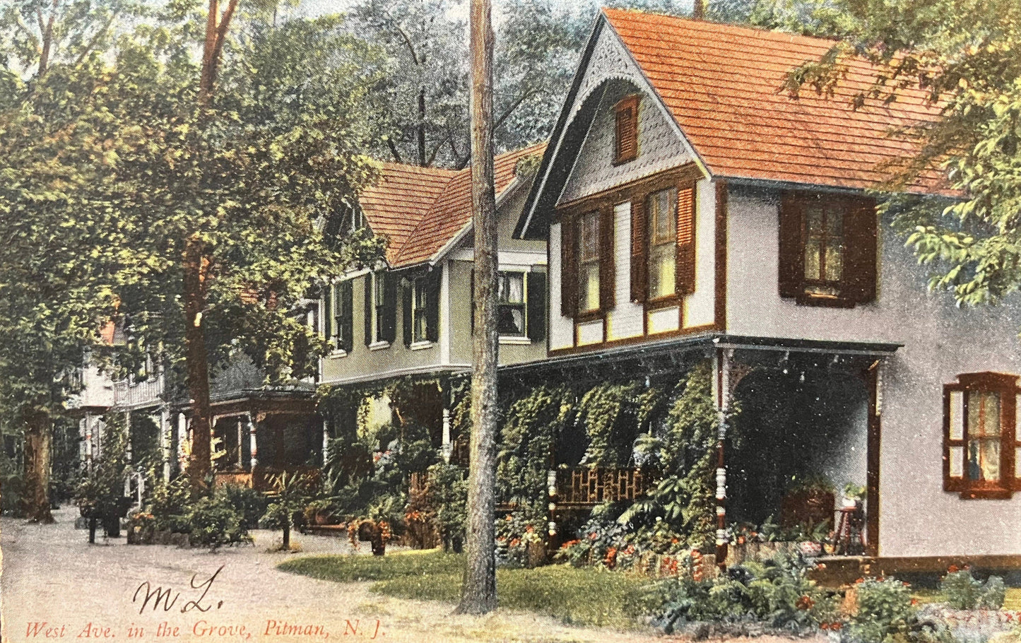 West Ave. in the Grove, Pitman, New Jersey - Made in Germany - Vintage Postcard