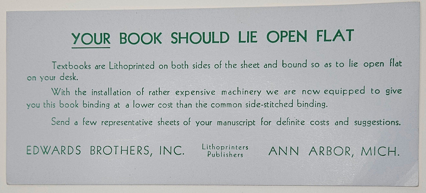Book Mark - Ann Arbor Michigan, Edwards Brothers Lithoprinters - Publishers Book Mark - "Your Book Should Lie Open Flat" - Printers Advert
