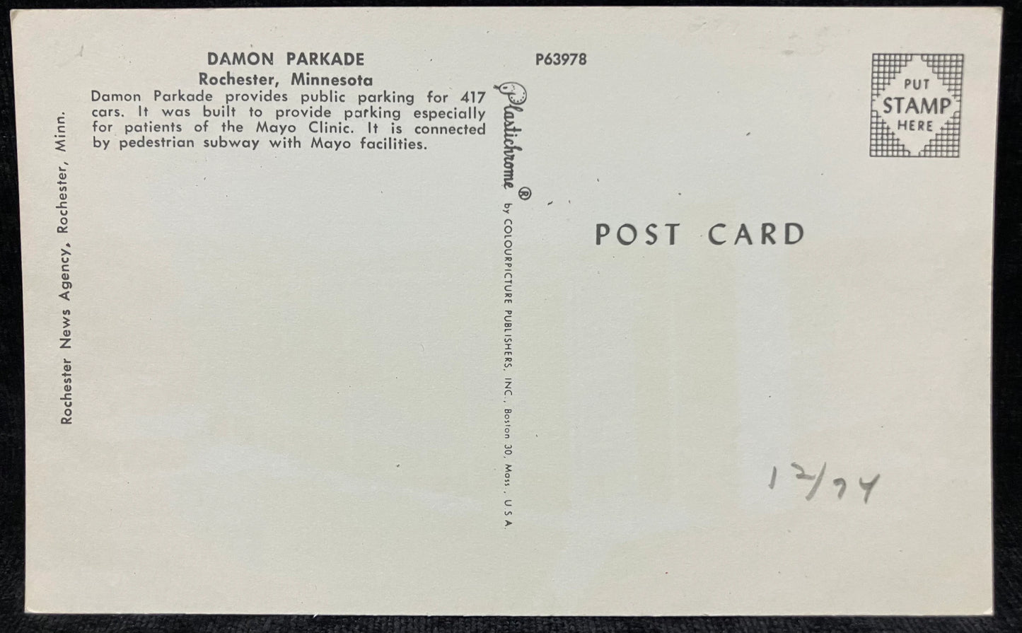Damon Parkade - Rochester, Minnesota - Vintage Postcard