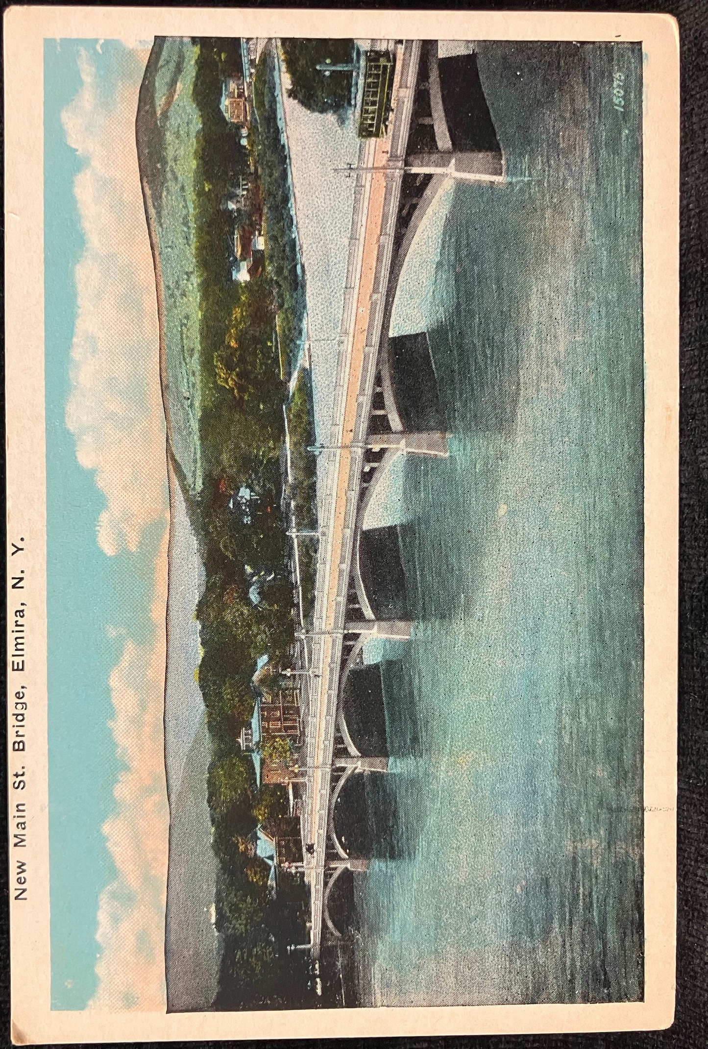 New Main Street Bridge, Elmira, N. Y. - Vintage Bridge Postcard - hand tinted Photo 1940s
