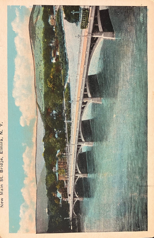 New Main Street Bridge, Elmira, New York - Vintage Bridge Postcard - hand tinted Photo 1940s