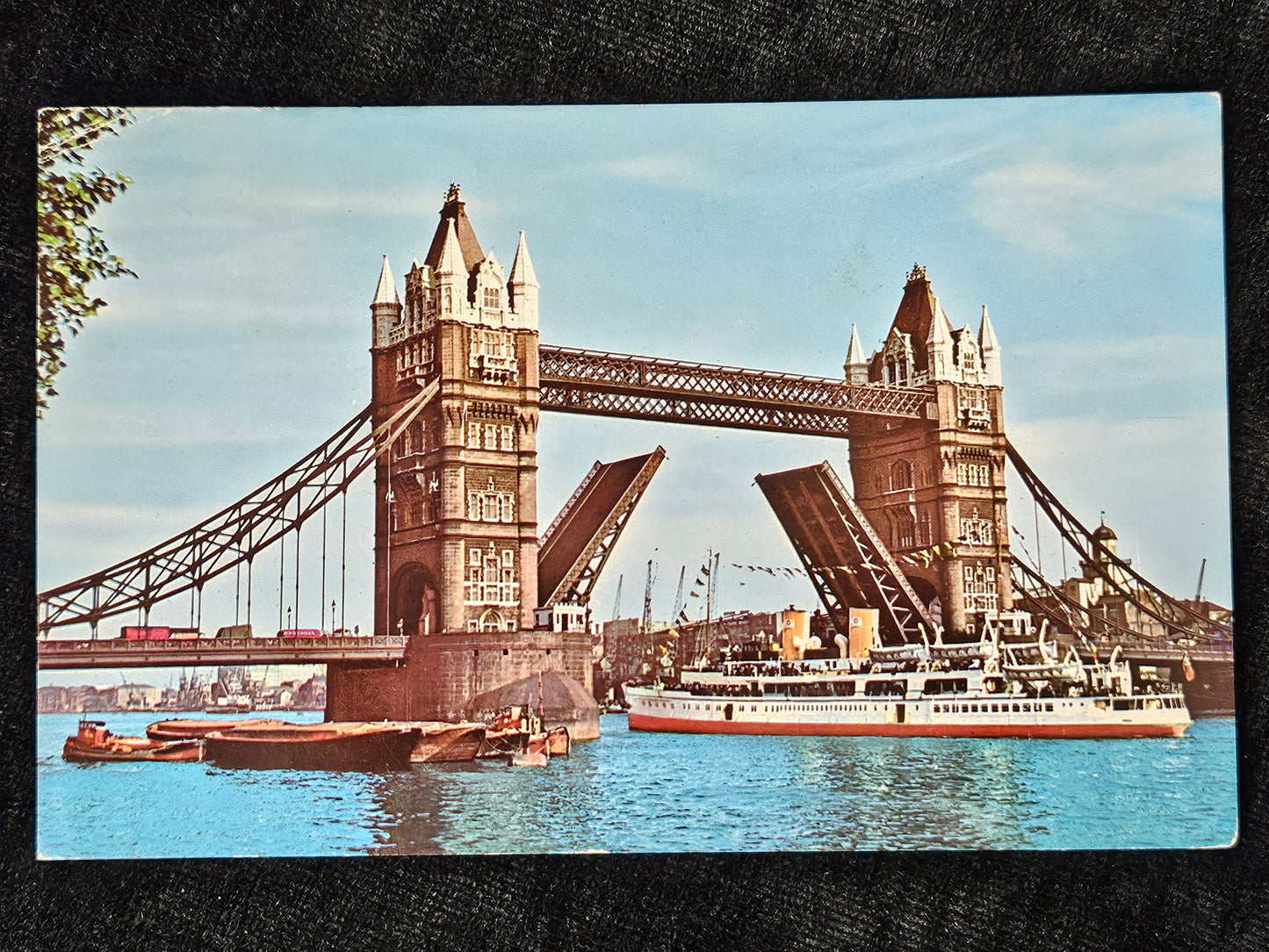 Tower Bridge London Photo Postcard - 1970s view of London Bridge with Boat Commerce below