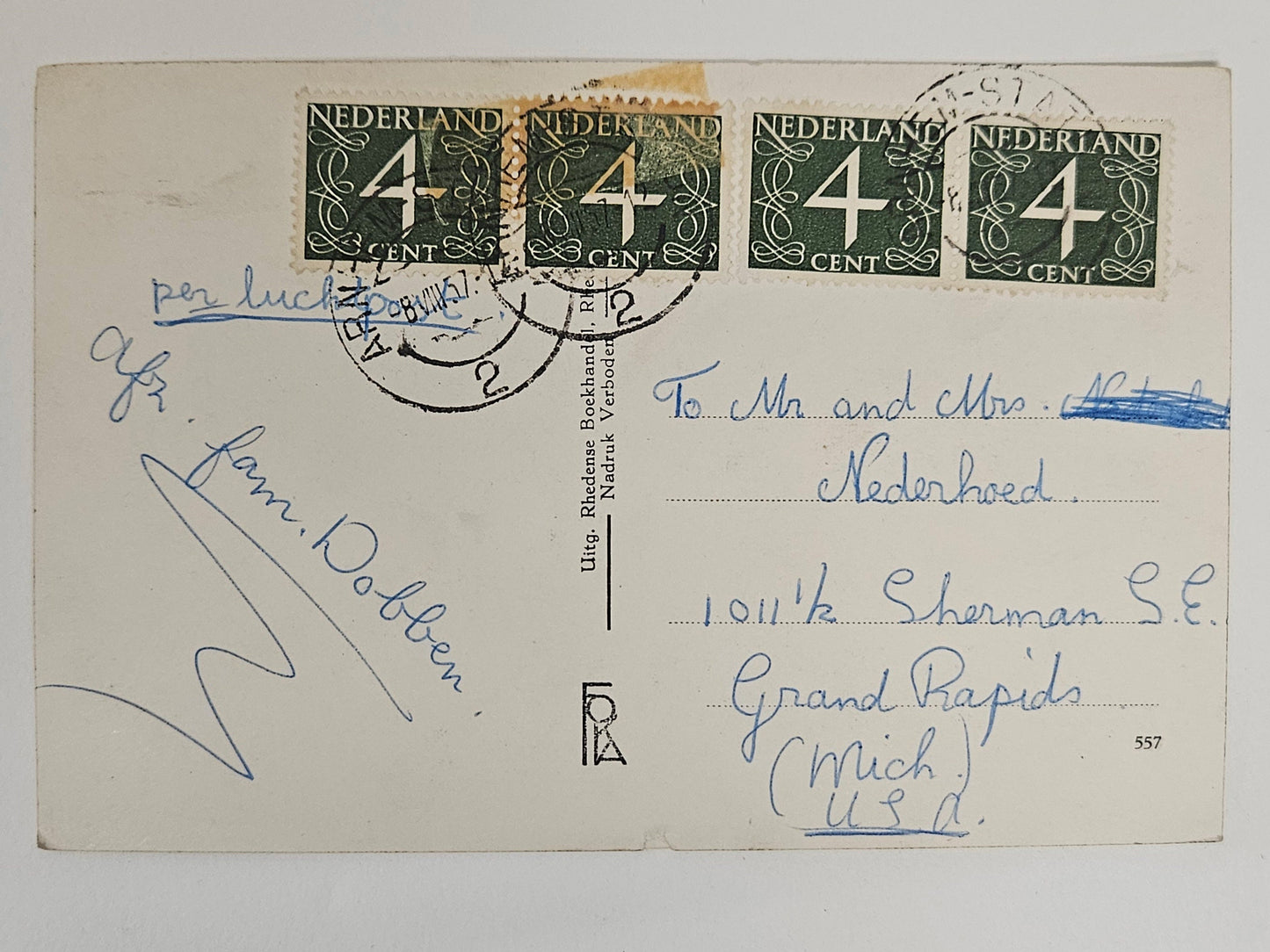 RPPC - 1957 Dutch Countryside Rheden Panorama Vanaf Posbank - Scenic Over View in Netherlands Countryside - Pastoral Photo -4 stamps