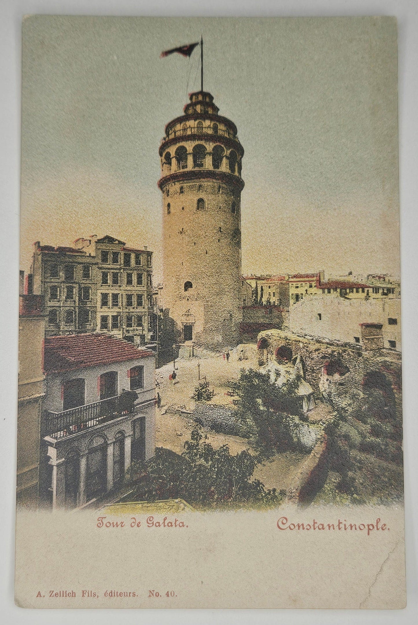 Galata Tower - Constantinople, Turkey - Tinted Photo Postcard - Pre 1907 Postale Carte