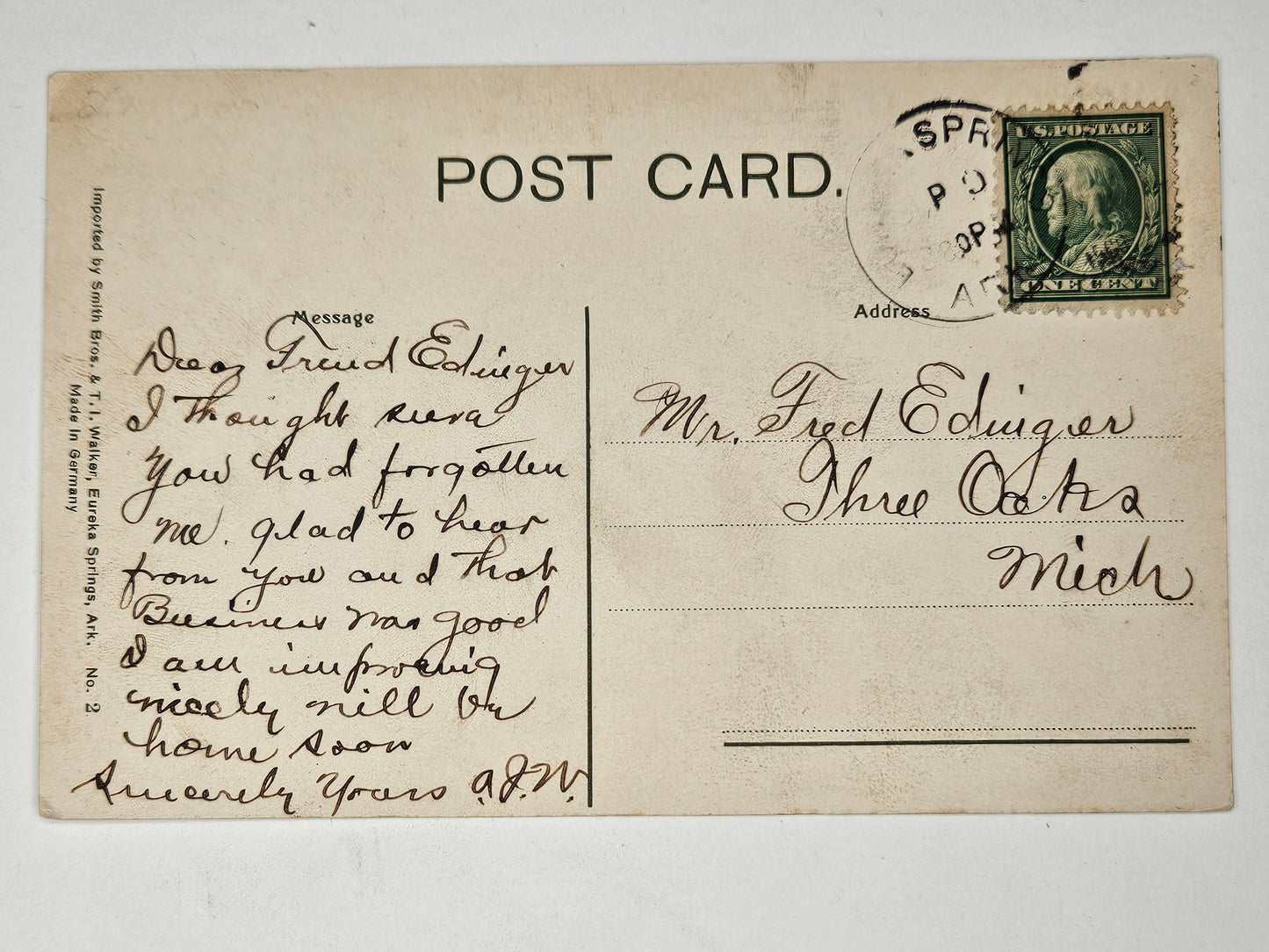 Basin Spring - Eureka, Arkansas - 1910 Postcard