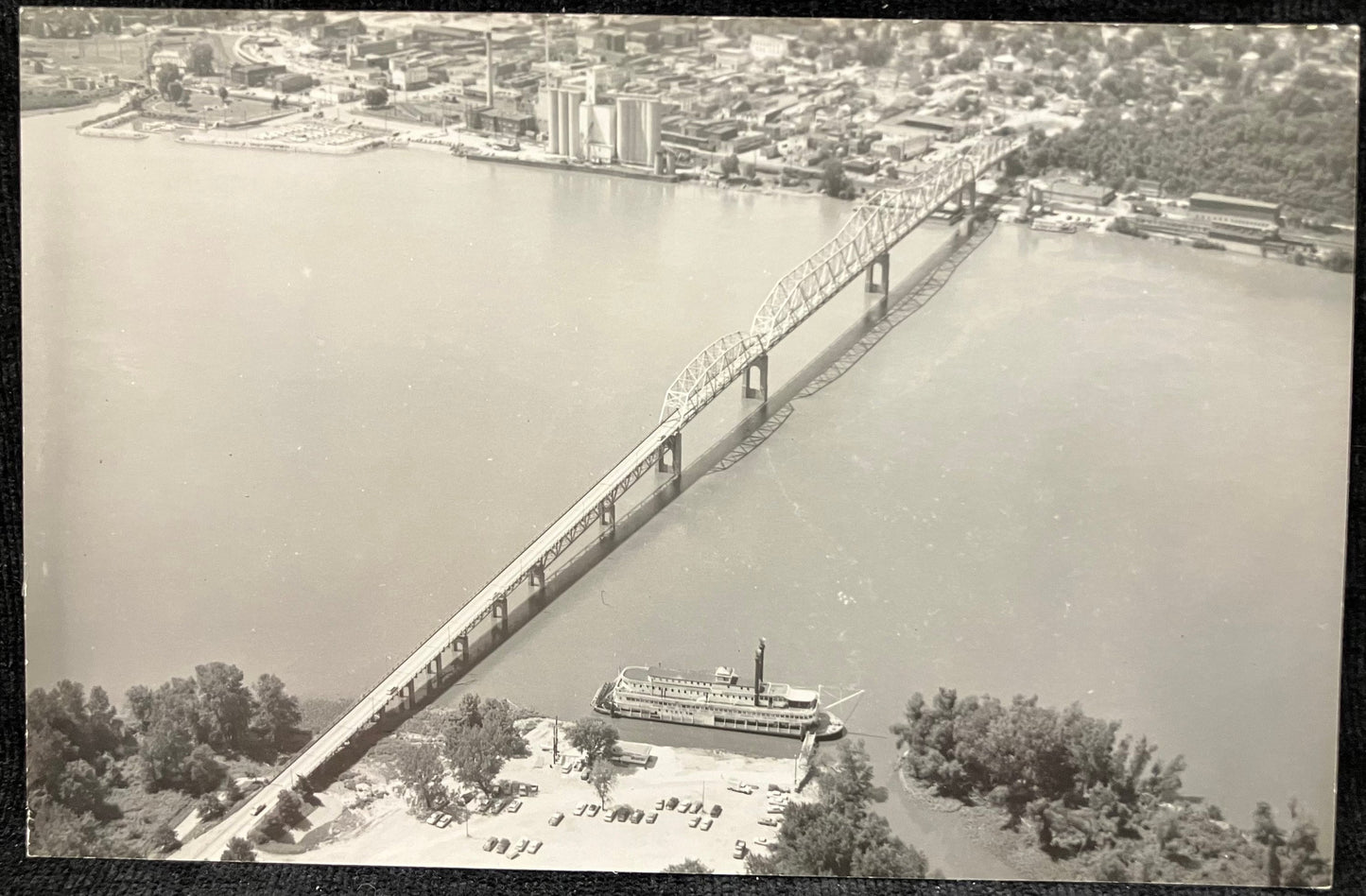 RPPC - Mark Twain Memorial Bridge - Hannibal, Maryland- Vintage Bridge Postcard - Aerial Black and White Real Photo Postcard