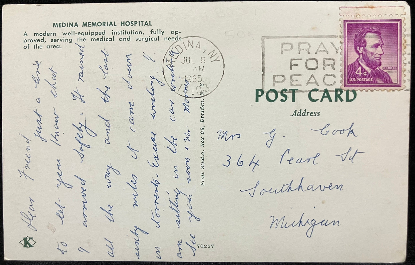 Medina Memorial Hospital - Medina, New York - Vintage Hospital Postcard