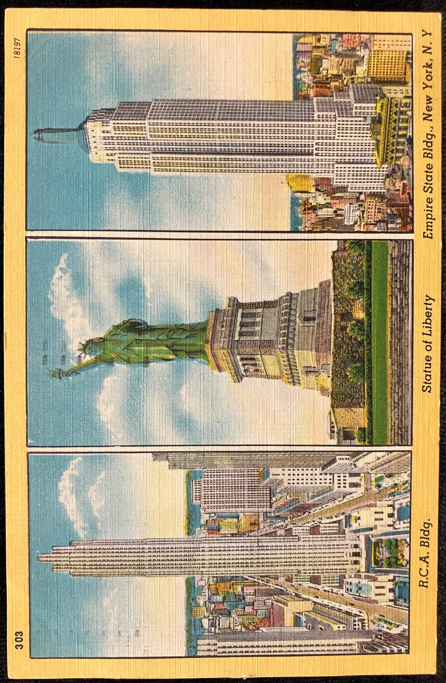 R. C. A. Bldg. - Statue of Liberty - Empire State Bldg., New York, New York - 1950 Advertising Postcard - LaPaulls, 327 S. Burdick, Kalamazoo
