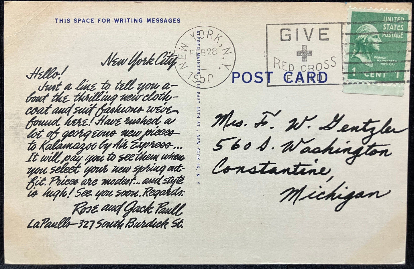 R. C. A. Bldg. - Statue of Liberty - Empire State Bldg., New York, New York - 1950 Advertising Postcard - LaPaulls, 327 S. Burdick, Kalamazoo