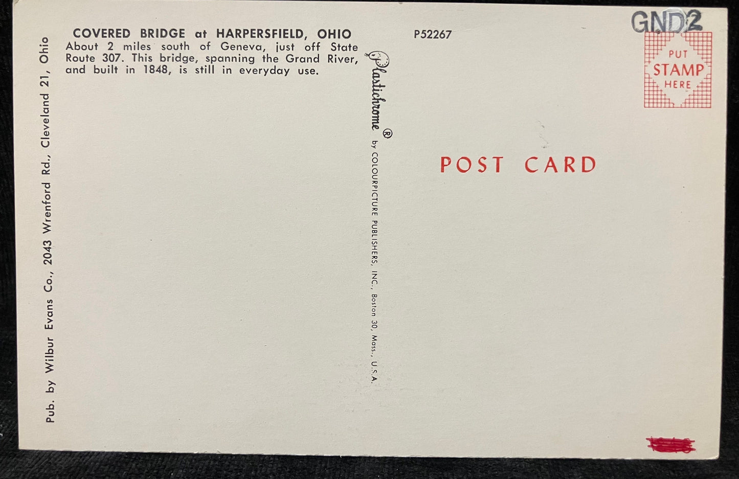 Covered Bridge at Harpersfield, Ohio - Vintage Covered Bridge Postcard