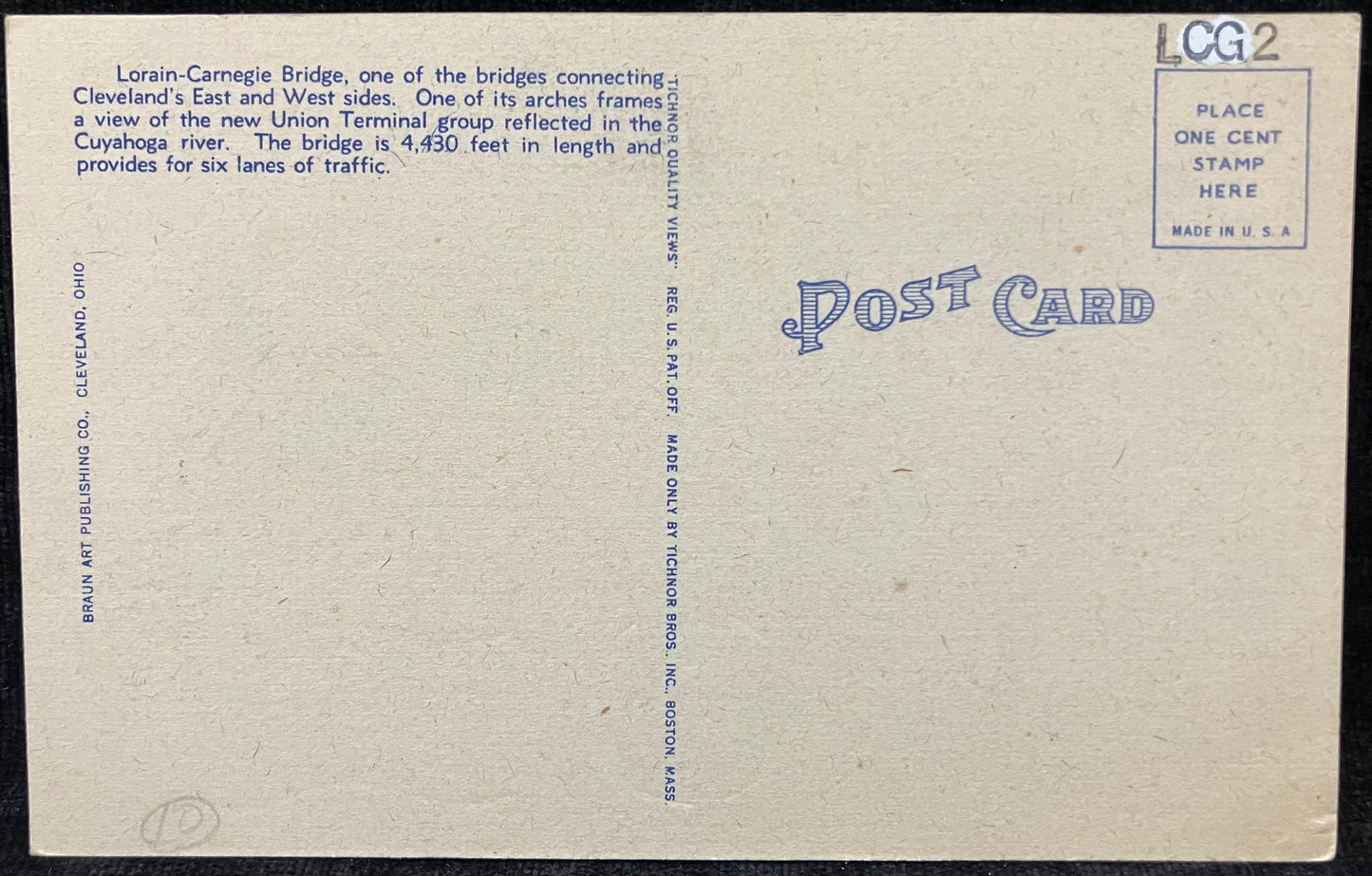 Lorain-Carnegie Bridge and Union Terminal, Cleveland, Ohio - Vintage Linen Bridge Postcard