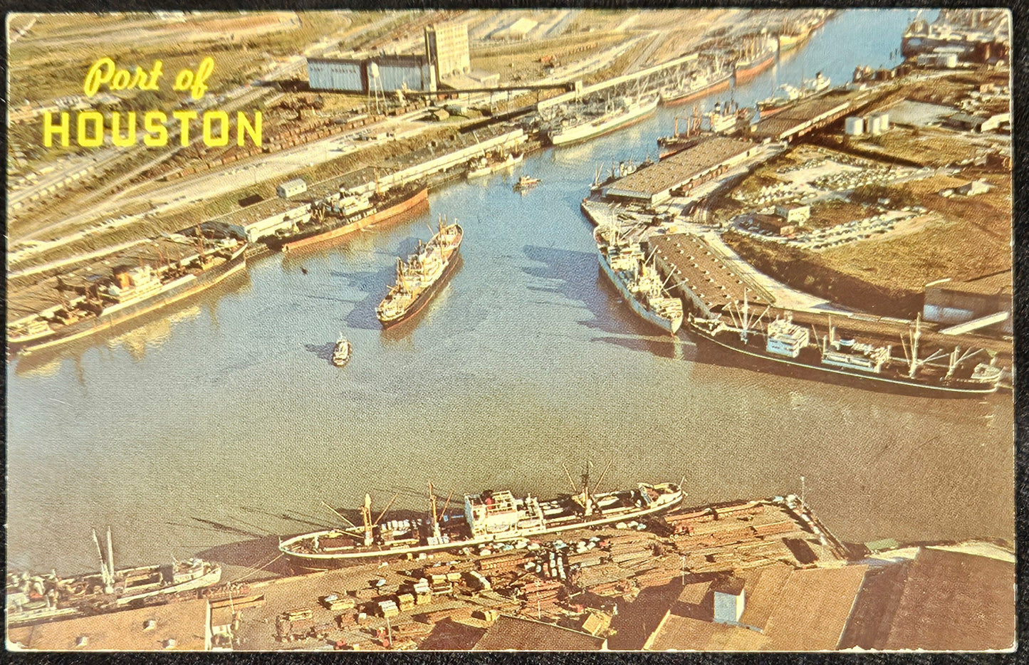 Port of Houston, Texas - Largest Port in the US in 1960s - Birds-eye View Of Houston Shipping Channel - Color Aerial Photo Postcard