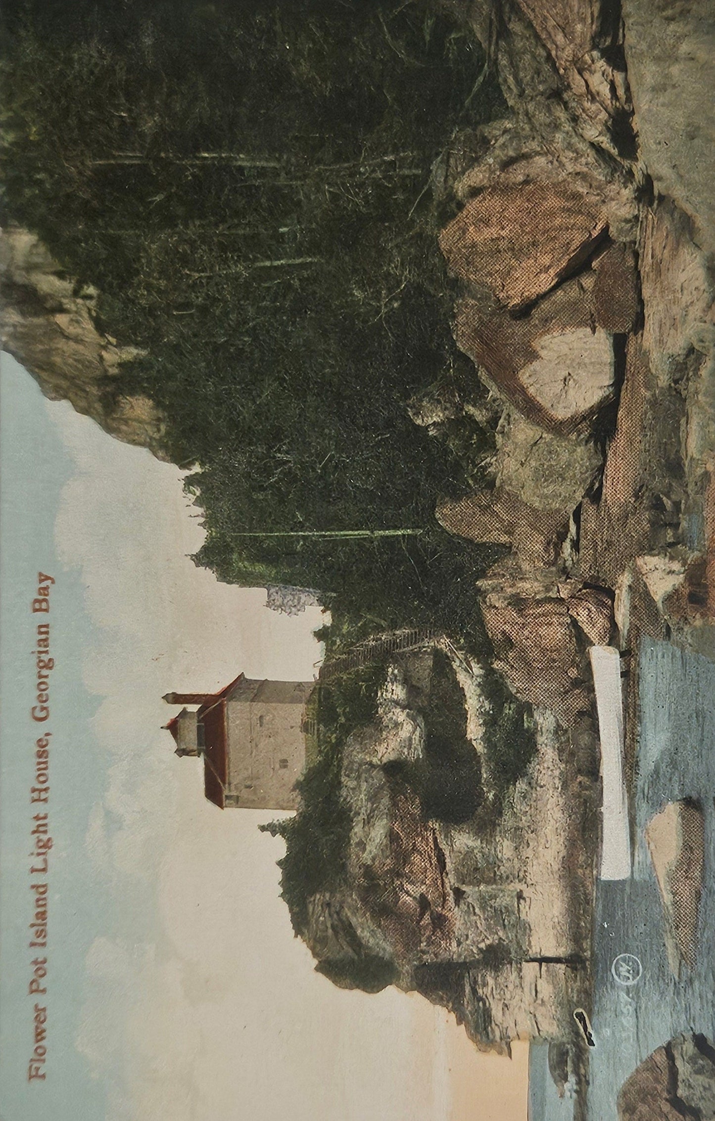 Flower Pot Island Light House - Georgian Bay, Ontario, Canada - Hand tinted 1910 Postcard