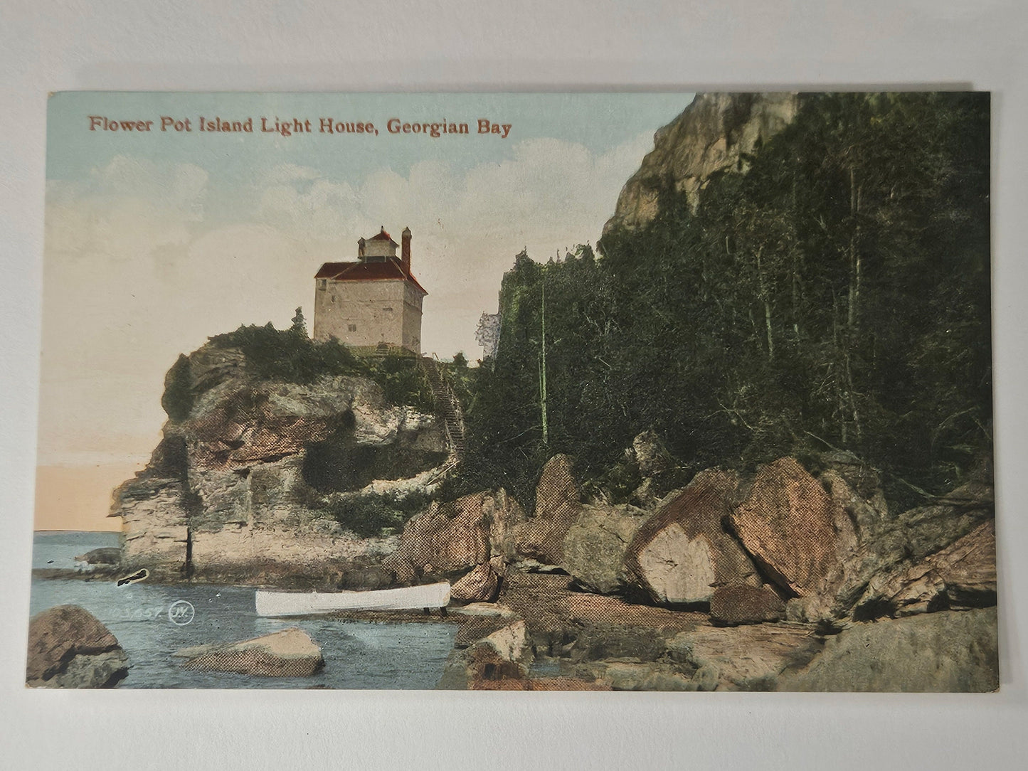 Flower Pot Island Light House - Georgian Bay, Ontario, Canada - Hand tinted 1910 Postcard