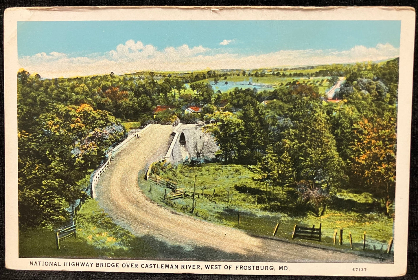 National Highway Bridge over Castleman River, West of Frostburg, MD. - Vintage Bridge Postcard