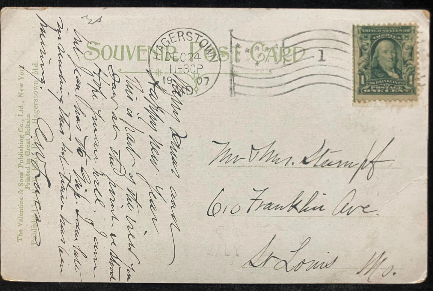 Conococheague, Williamsport, Maryland - Printed in Great Britain - Vintage Postcard