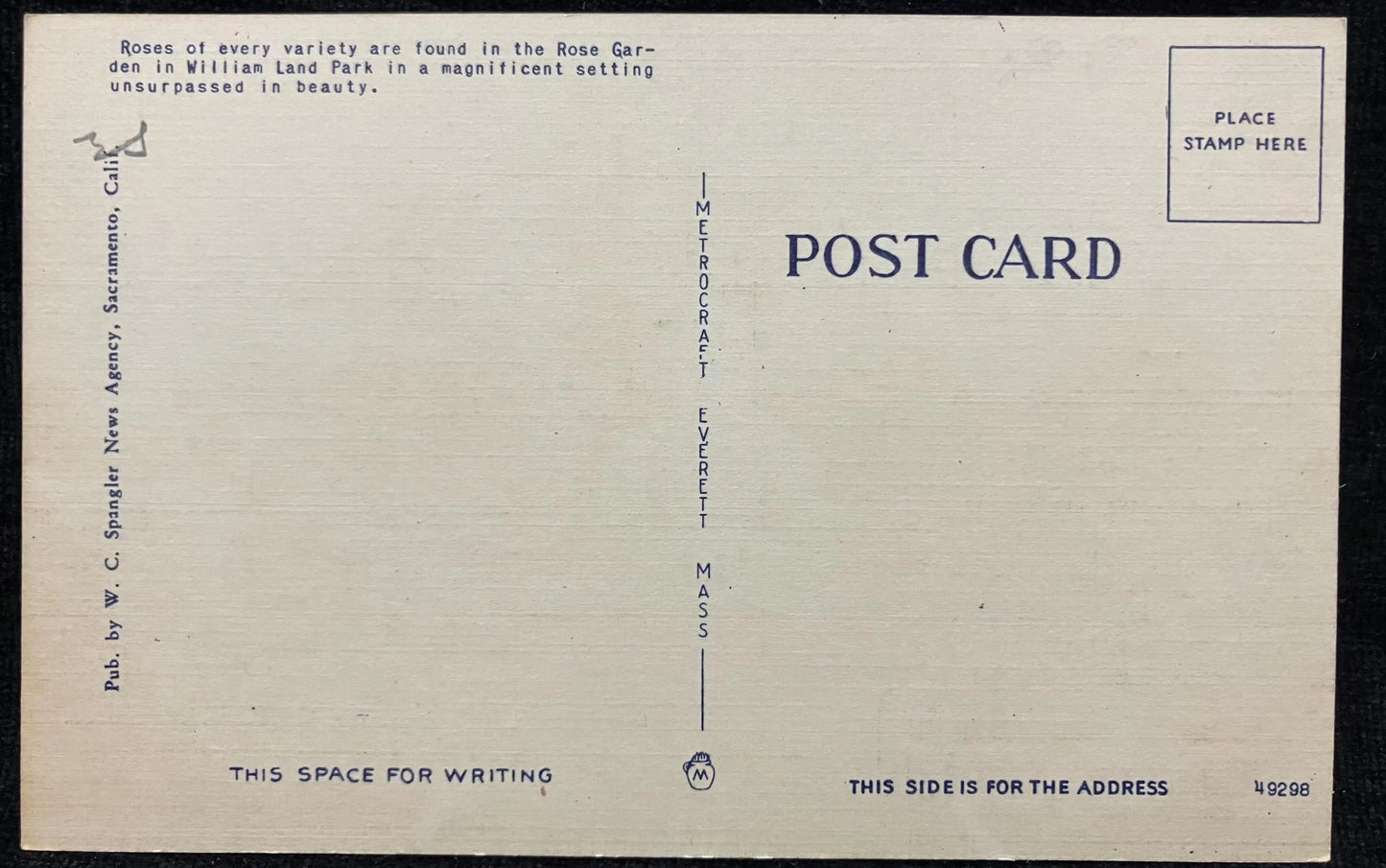 Beautiful Rose Garden, William Land Park, Sacramento, California - Vintage Park Postcard