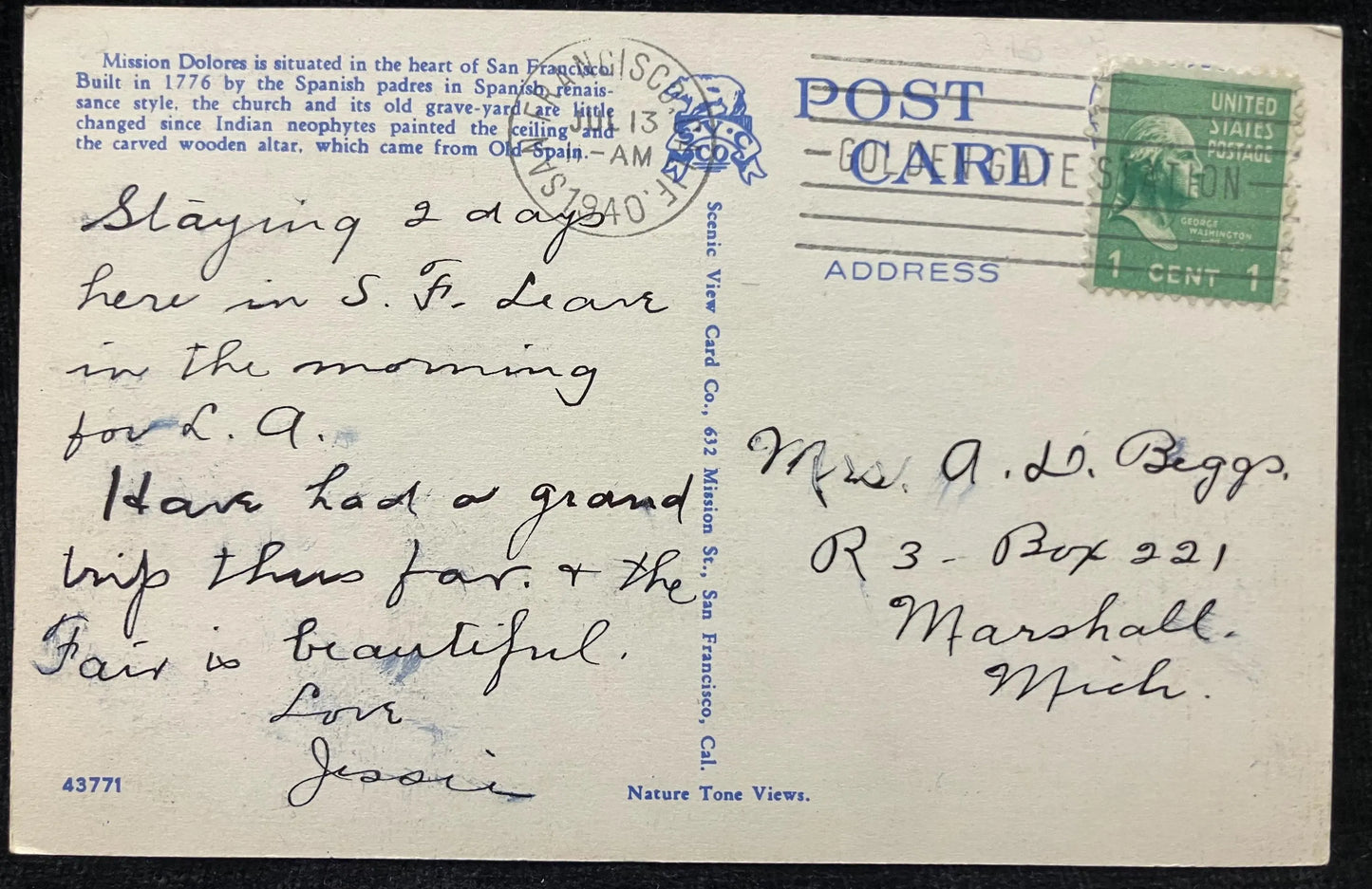 Mission Dolores, Founded in 1776, San Francisco, California - Vintage Postcard