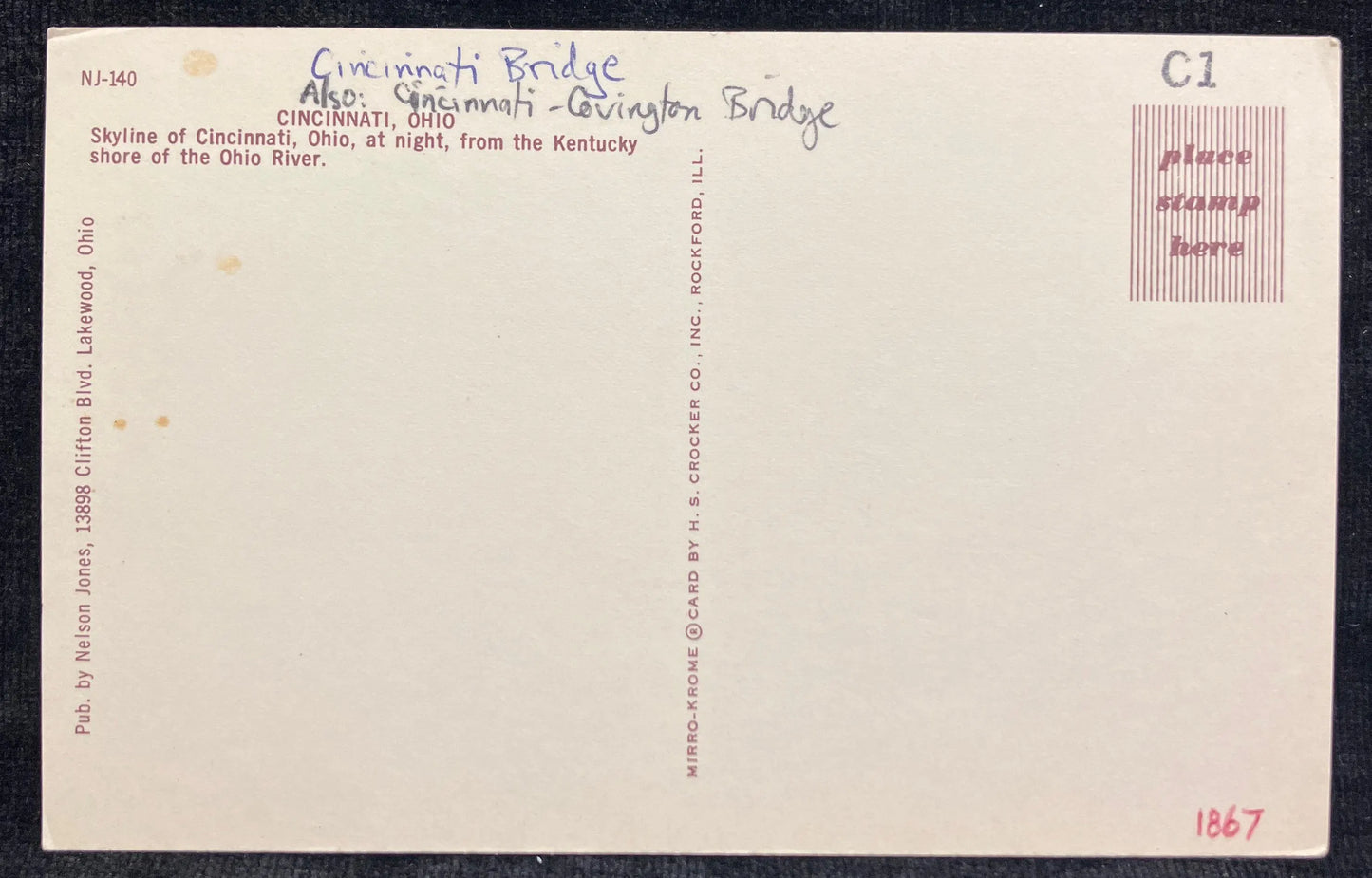 Cincinnati, Ohio, - Skyline at night - Vintage Postcard