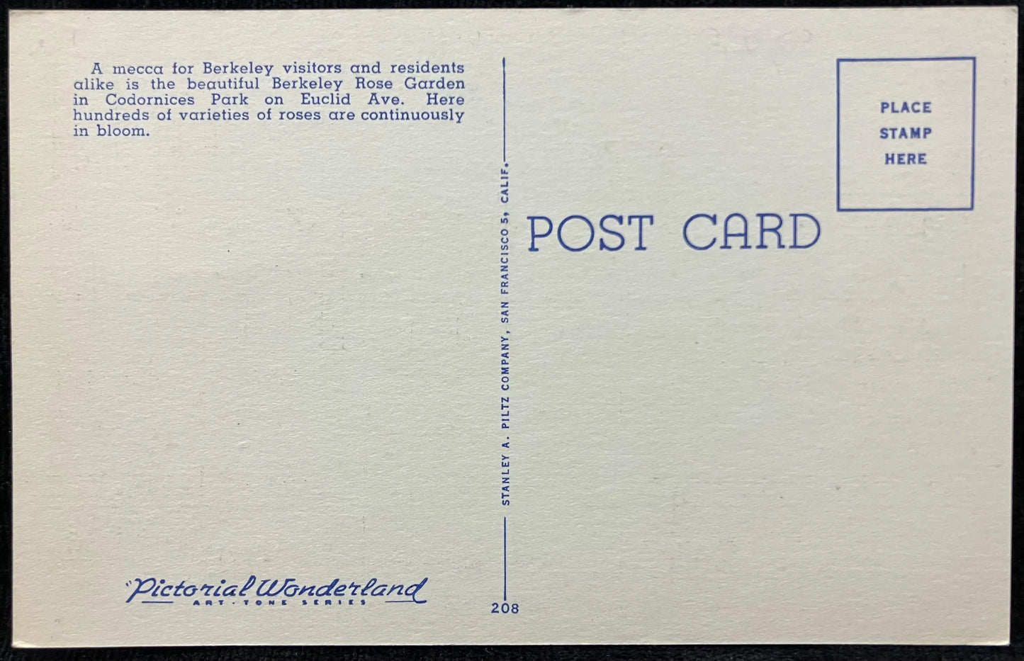 Berkeley’s Famous Rose Garden, Berkeley, California - Vintage Postcard