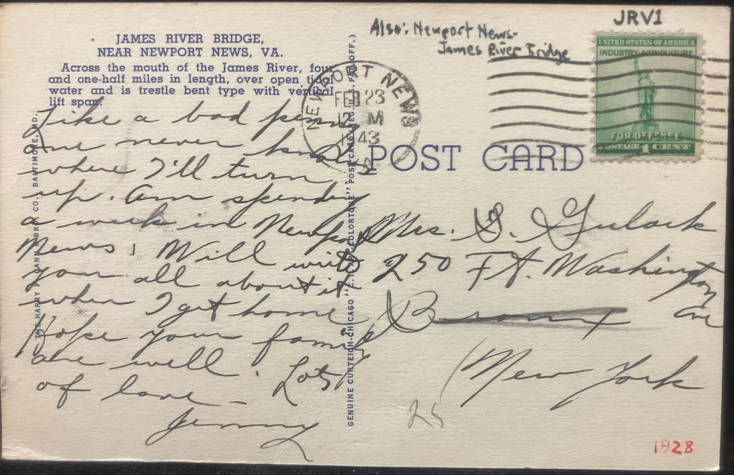James River Bridge, Newport News, Virginia - Vintage Bridge Postcard