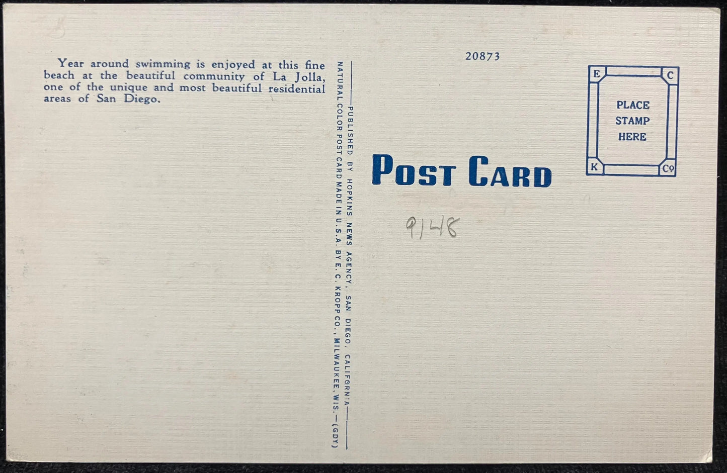 Bathing Beach, La Jolla, California - Vintage Postcard