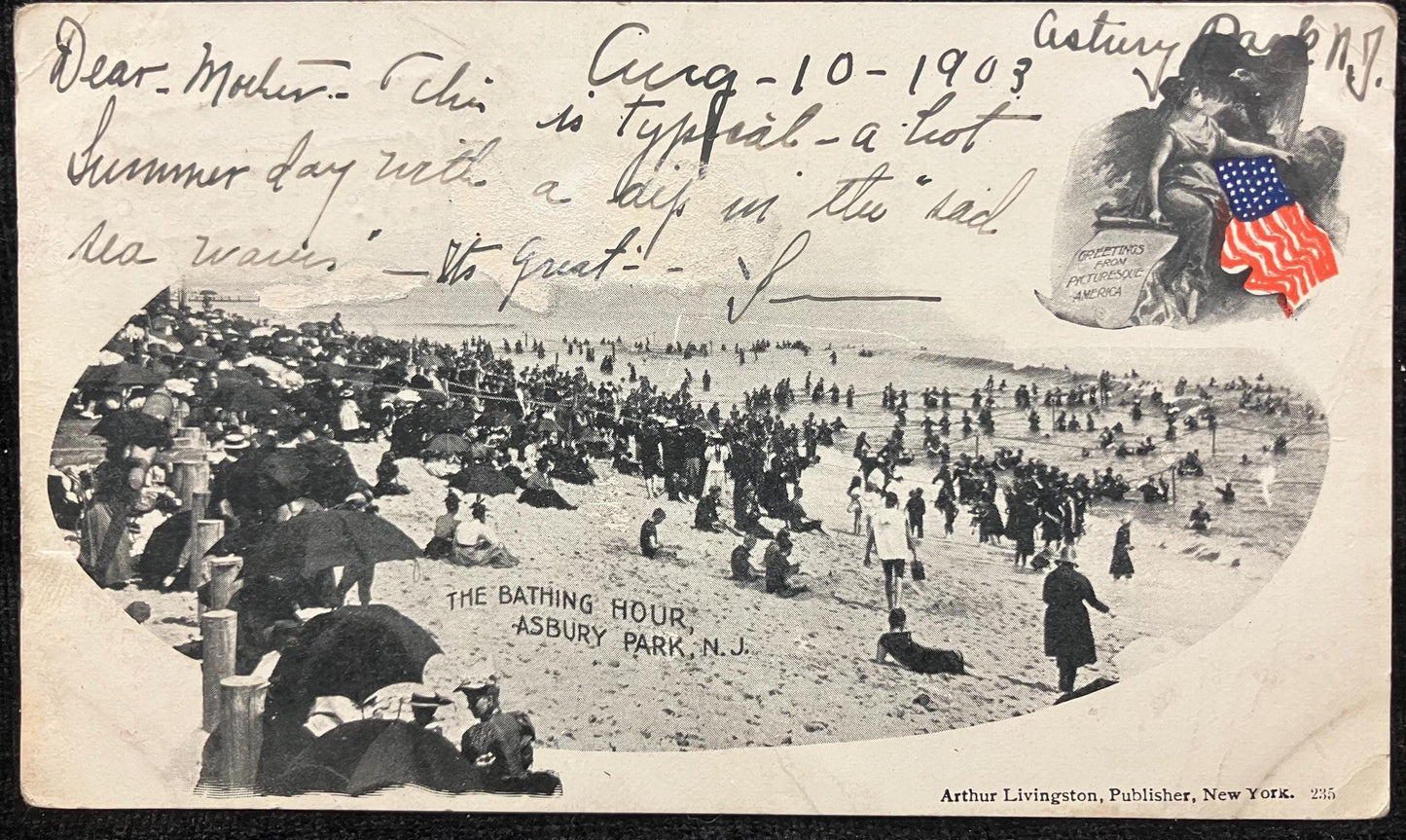 The Bathing Hour Ashbury Park, N. J. - Arthur Livingston, Publisher, New York - 1903 Beach Bathers Postcard