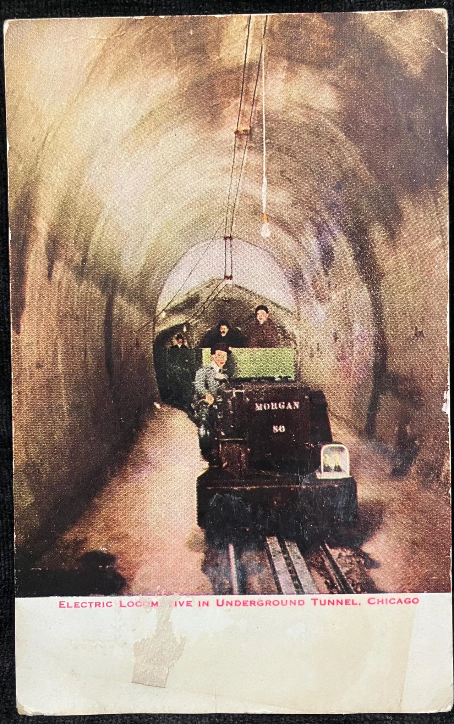 Electric Locomotive in Underground Tunnel, Chicago - Vintage Train Postcard