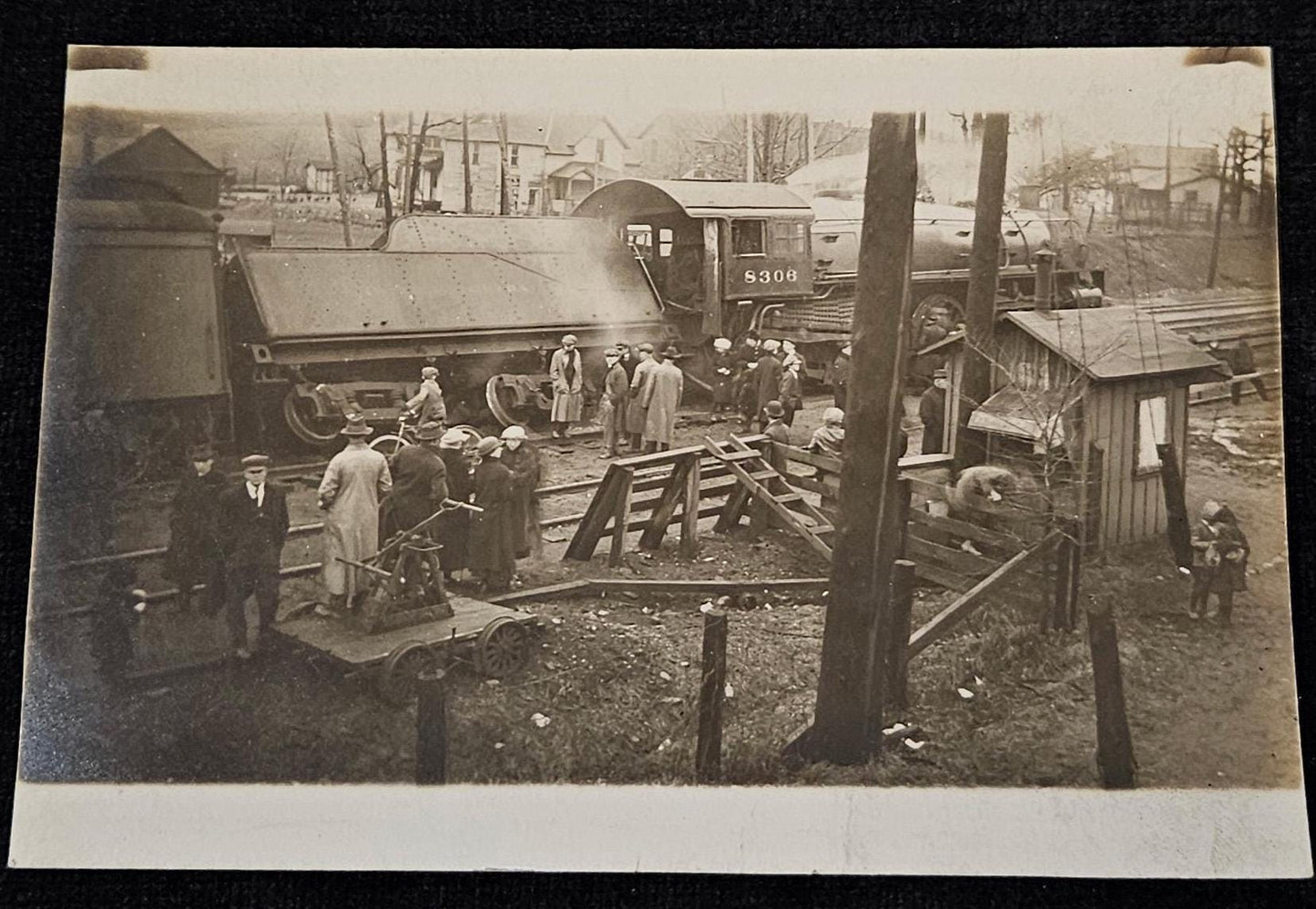 RPPC - Train Wreck with Engine number 8309 - Passengers in Winter Coats - Train Derailment on Winter Day Early 1900s - Maybe Southern RR