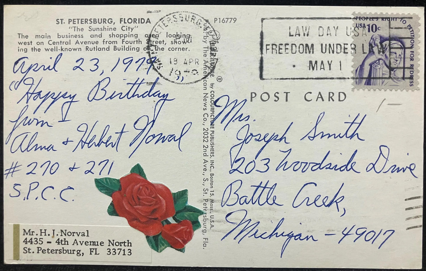 Central Avenue and Rutland Building in St. Petersburg, Florida - Vintage Postcard