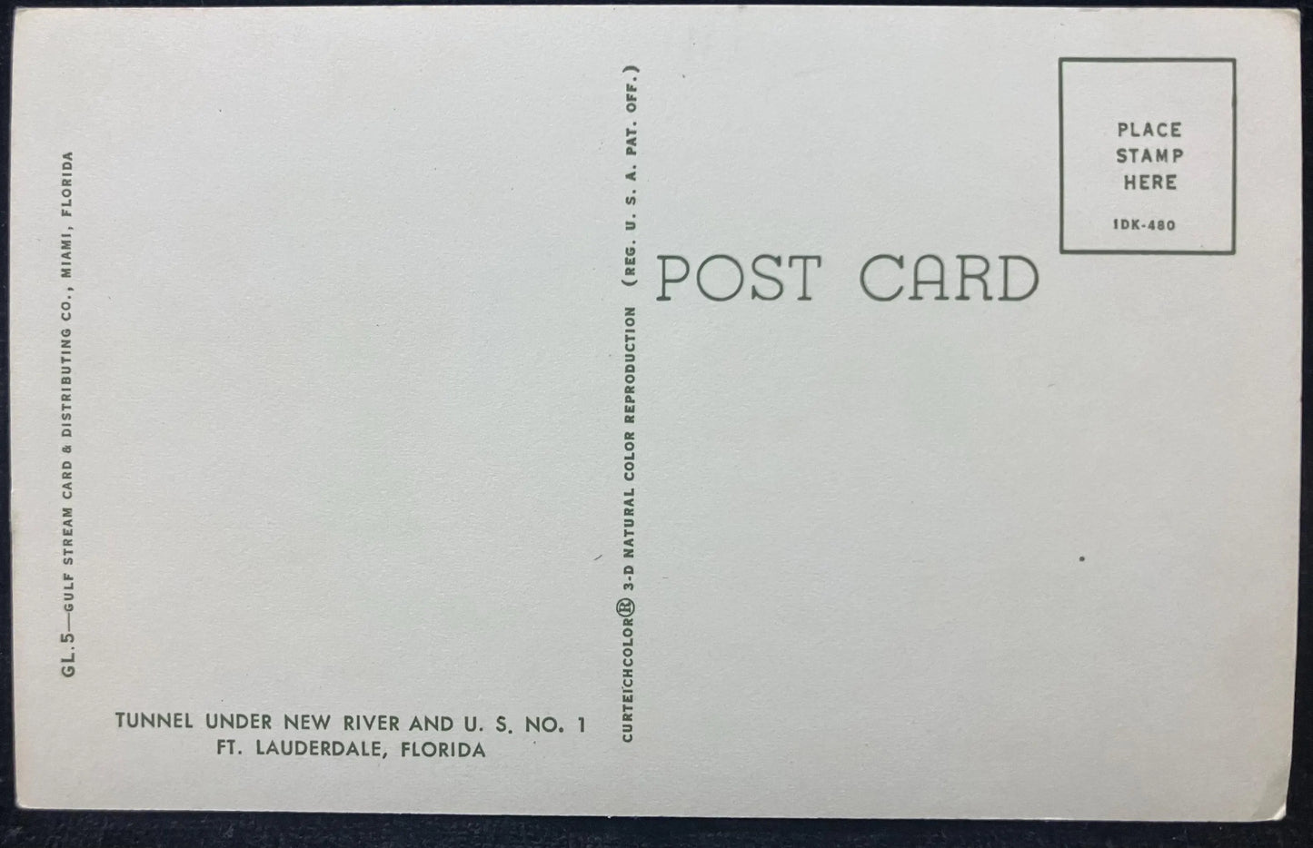 Tunnel under New River and U. S. No. 1, Ft. Lauderdale, Florida - Vintage Postcard