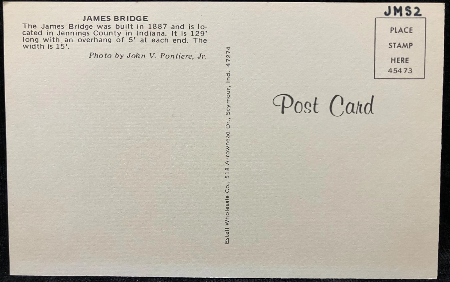 James Bridge in Jennings County, Indiana - Photo: John V. Pontiere Jr. - Vintage Bridge Postcard